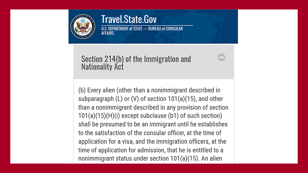 Закон США о эмиграции. Section 214(b)